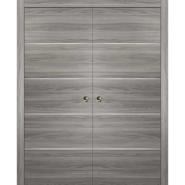 Sartodoors Double Pocket Grey 60x96 Strips Planum 0020 Ginger Ash Frames Trims Pulls Hardware, Closet Core PLANUM20DP-GA-6096 - main